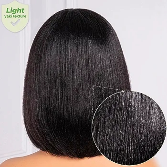 Bob Wig With Bangs- 10 Inch Short Yaki Bob Wig 180% Density - Picture 7 of 9